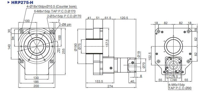 Drawings of HPR275H series hollow rotating platform reducer