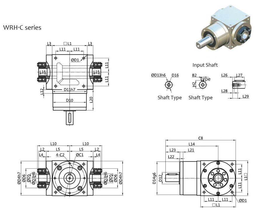 structure of WRH C series Steering gear lifting and T-angle reducer