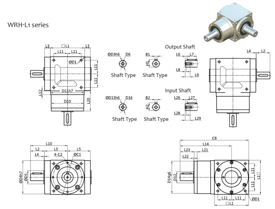 structure of WRH L1 series Steering gear lifting and T-angle reducer