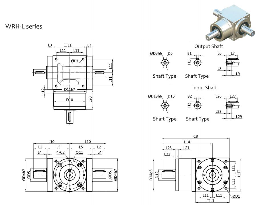 structure of WRH L series Steering gear lifting and T-angle reducer
