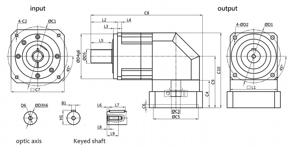 drawing of WABR series planetary reducer