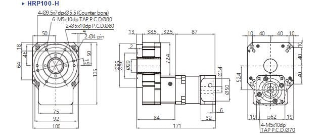 Drawings of HPR100H series hollow rotating platform reducer