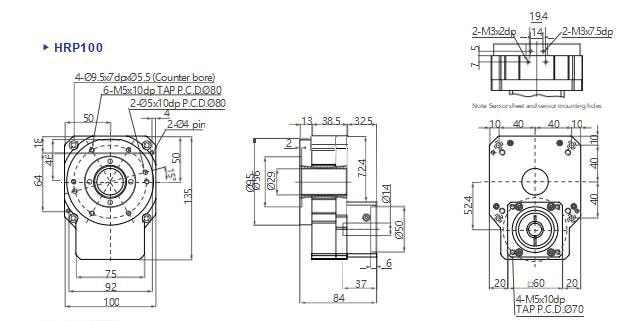 Drawings of HPR100 series hollow rotating platform reducer