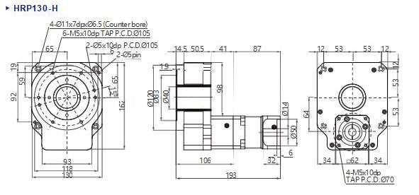 Drawings of HPR130H series hollow rotating platform reducer