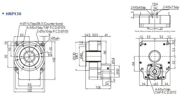 Drawings of HPR130 series hollow rotating platform reducer