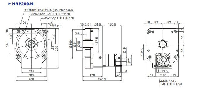 Drawings of HPR200H series hollow rotating platform reducer