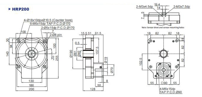 Drawings of HPR200 series hollow rotating platform reducer