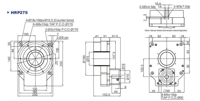 Drawings of HPR275 series hollow rotating platform reducer