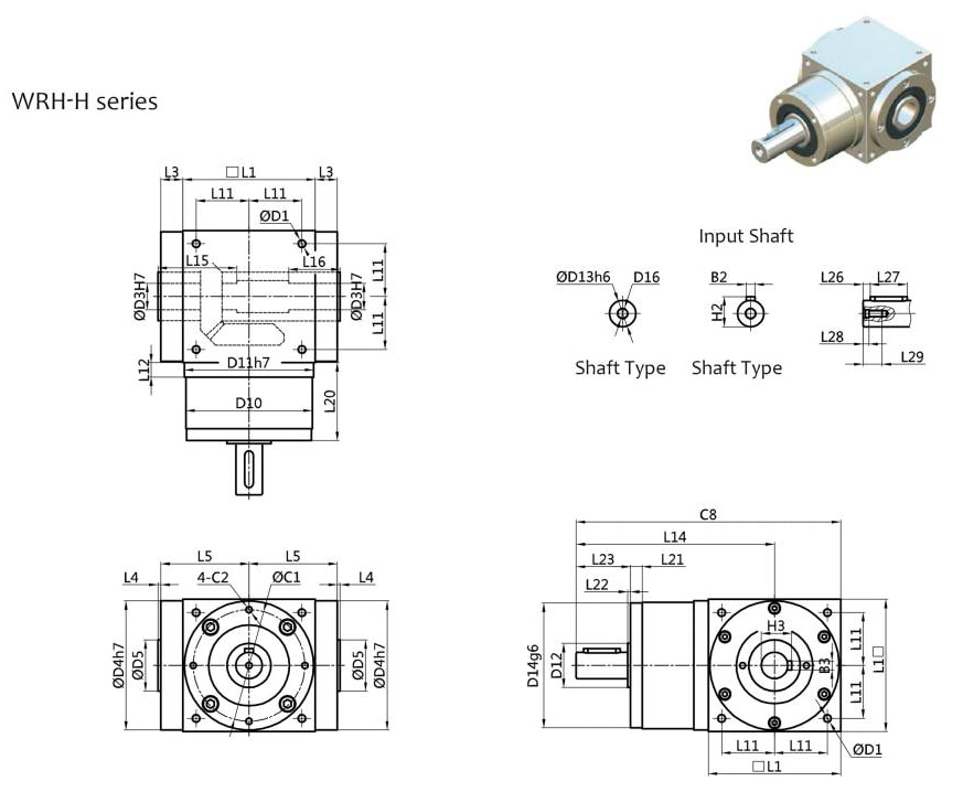 structure of WRH H series Steering gear lifting and T-angle reducer